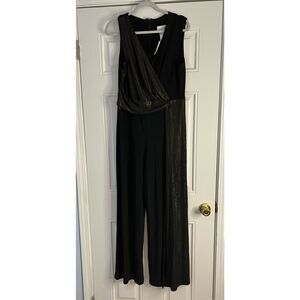 Brand New $282 Joseph Ribkoff Womens 14 Black Metallic Gold Sleeveless Jumpsuit